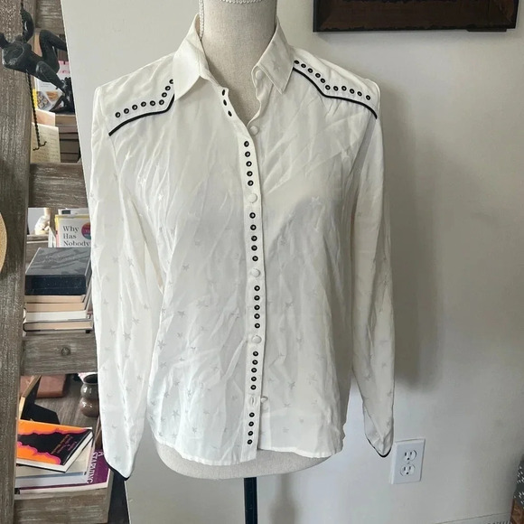 ZADIG & VOLTAIRE White Grommet Star Blouse S - Picture 1 of 6